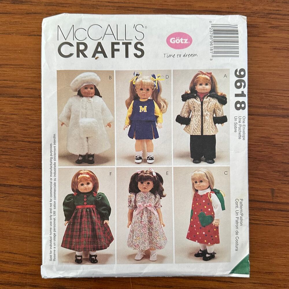 UNCUT McCall's 18" Doll Clothes Pattern 9618